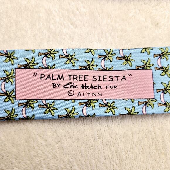 New Alynn Necktie "Palm Tree Siesta" Hammocks Blue 57" 3.25" Hand Made Silk - Picture 3 of 10